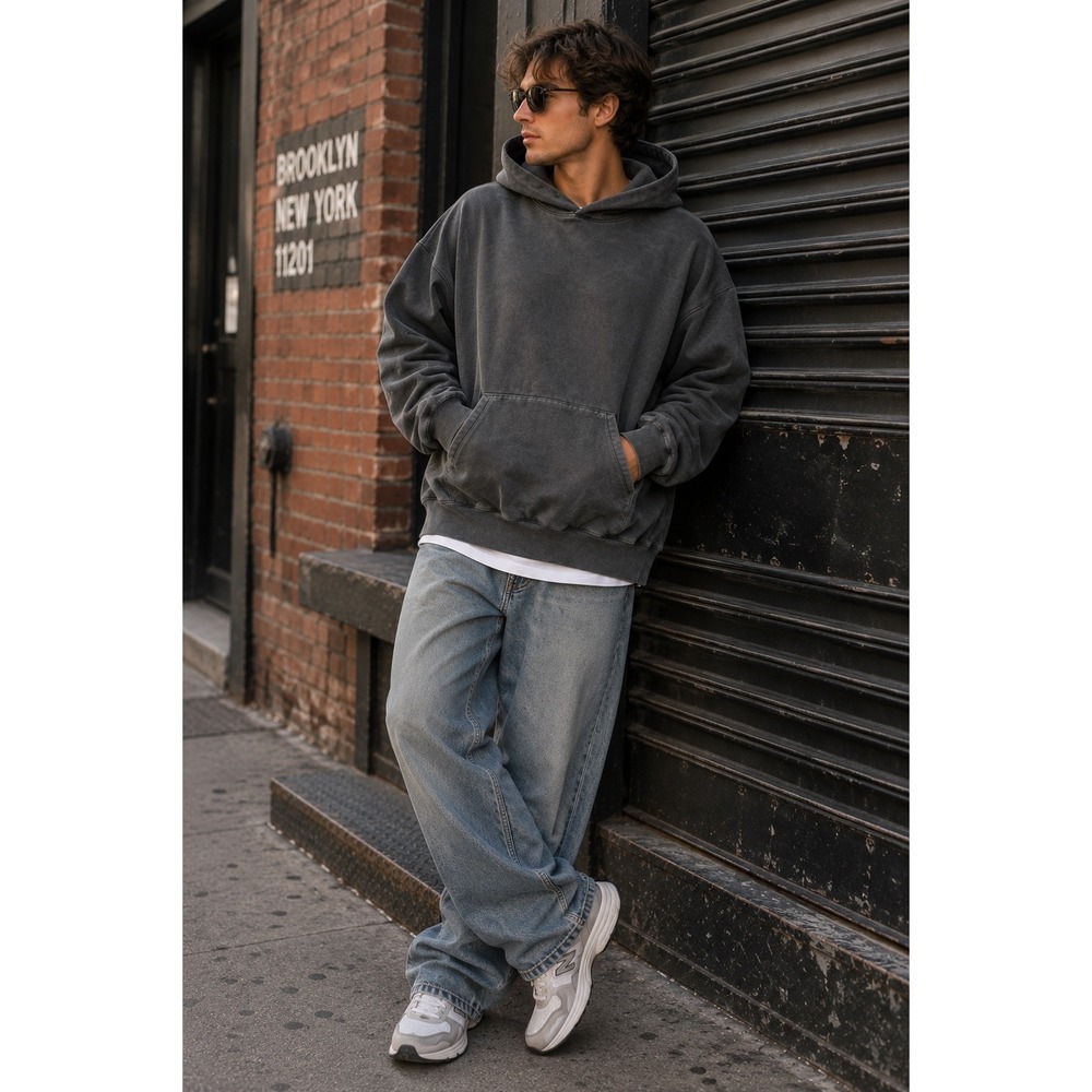 Independent Trading Co Washed Charcoal Hoodie XL Oversized Garment Dyed Faded